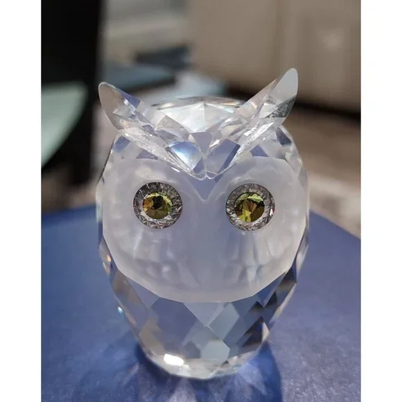 Swarovski Crystal Owls Retired Woodland Large 2" Small 1.5" Jewel Eyes Set Of 2 - Picture 7 of 15